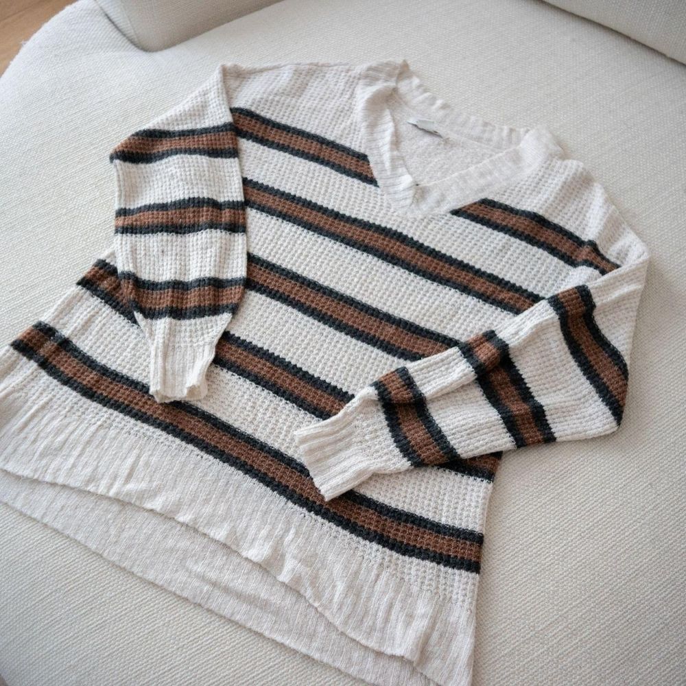 American Eagle White Striped Boho Lightweight Sweater